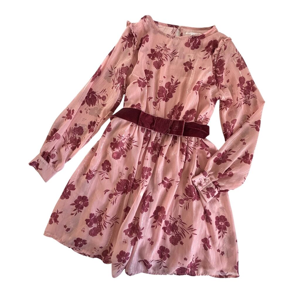 Coco + Jaimeson Freddie Pink Floral Belted Bow Mini Dress Womens Medium Metallic